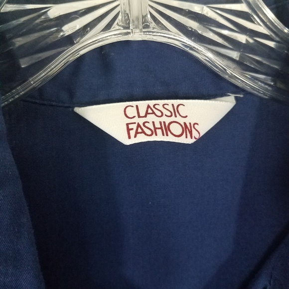 Plus Size Dark Blue Button Down Women's Shirt - Picture 8 of 8